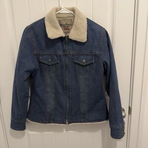 Steve & Barrys Womens Sherpa Lined Denim Trucker Jacket Blue Zip Up Size L